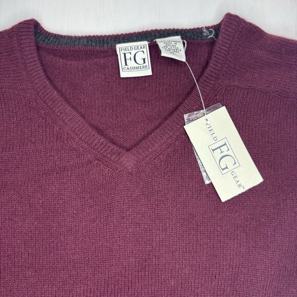 VTG Field Gear Pure Cashmere Mens XL Sweater Shirt Long Sleeve Burgundy 90s Y2K - Picture 2 of 9
